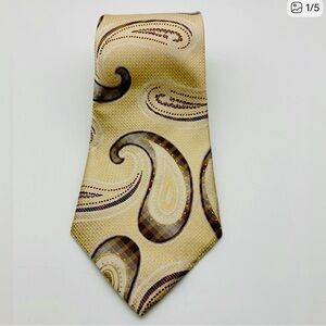 Kailong Hand Made 100% Silk Paisley Gold Neck Tie Like New